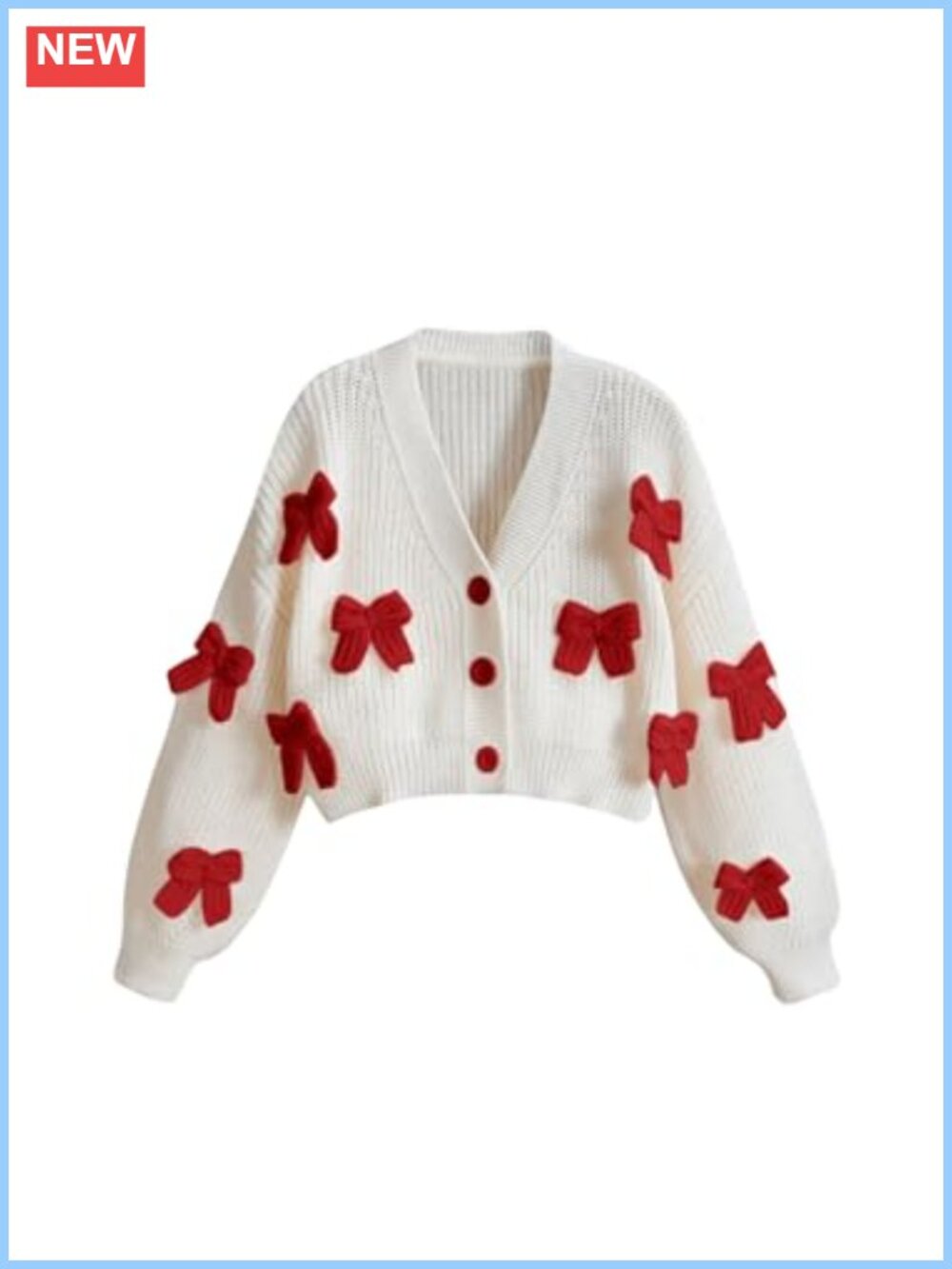 Women's Bow Cardigan Sweater Button Up V-Neck Long Sleeve Knit